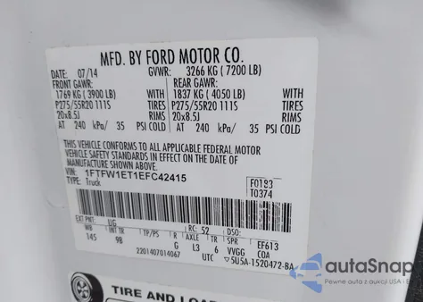 2014 Ford F-150 Platinum из США, поврежденный, VIN 1FTFW1ET1EFC42415